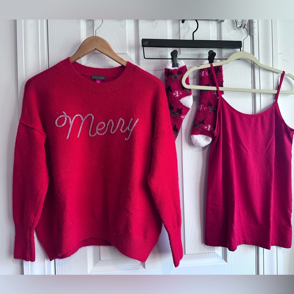 Vince Camuto Women's Warm Cozy Festive Holiday Sweater 'Merry' S/M Lot Of 3 Top